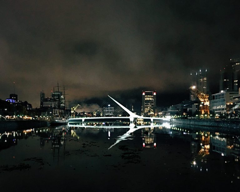The sundial bridge near Faena is beautiful at night.
